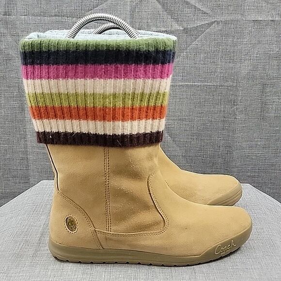 Coach Tatum Suede Wool Beige / Multicolor Striped Knit Boots Women's SZ 7.5 - Picture 4 of 12